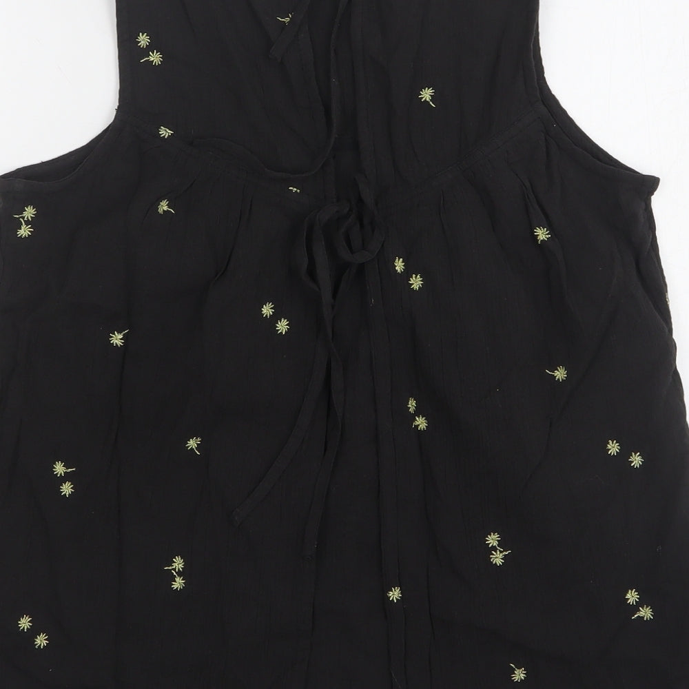 Fat Face Womens Black Floral Viscose Basic Tank Size 10 Round Neck