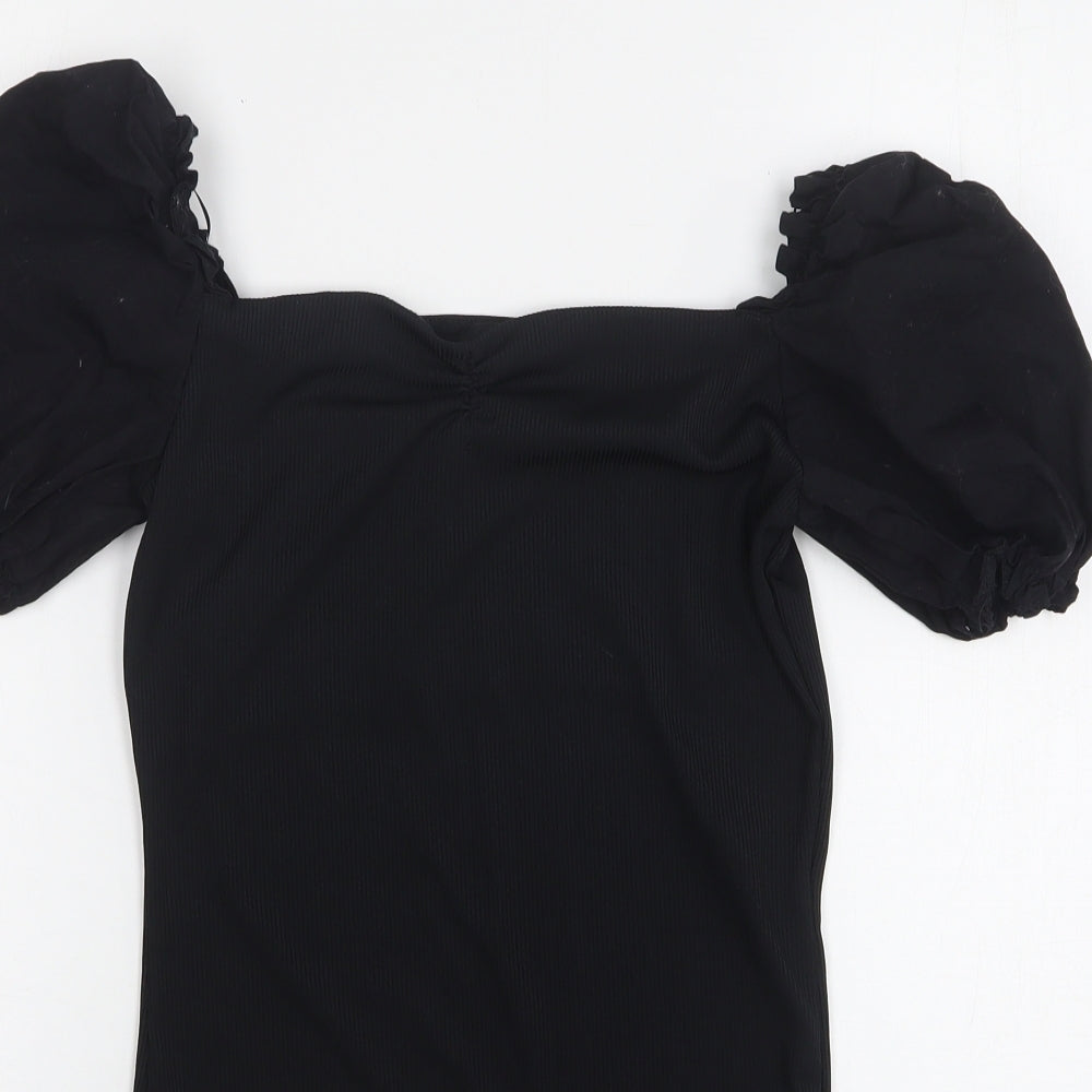 New Look Womens Black  Polyester Bodysuit One-Piece Size 14  Snap