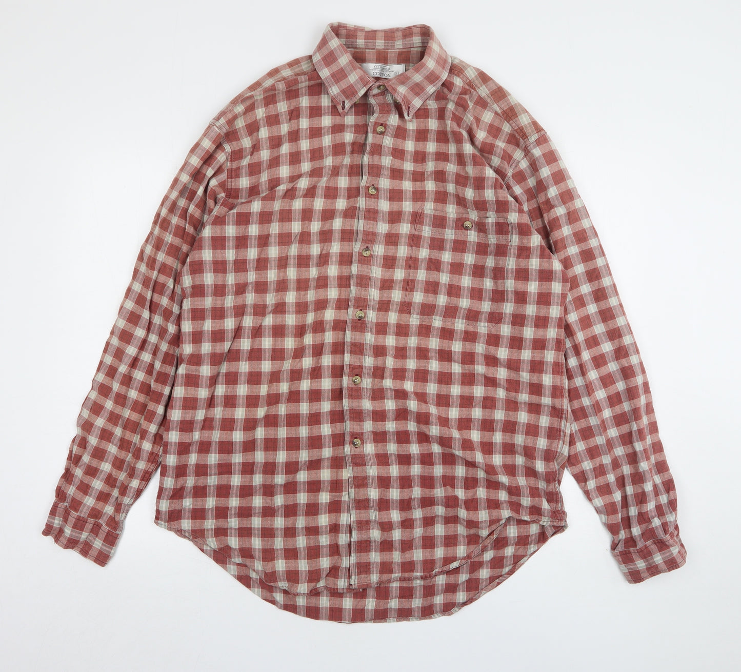 St Bernard  Mens Red Check Cotton  Button-Up Size L Collared