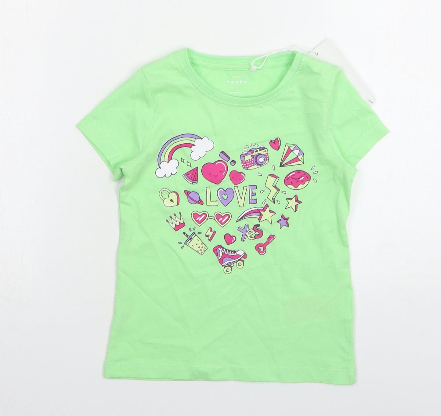 name it Girls Green  Cotton Basic T-Shirt Size 5 Years Round Neck