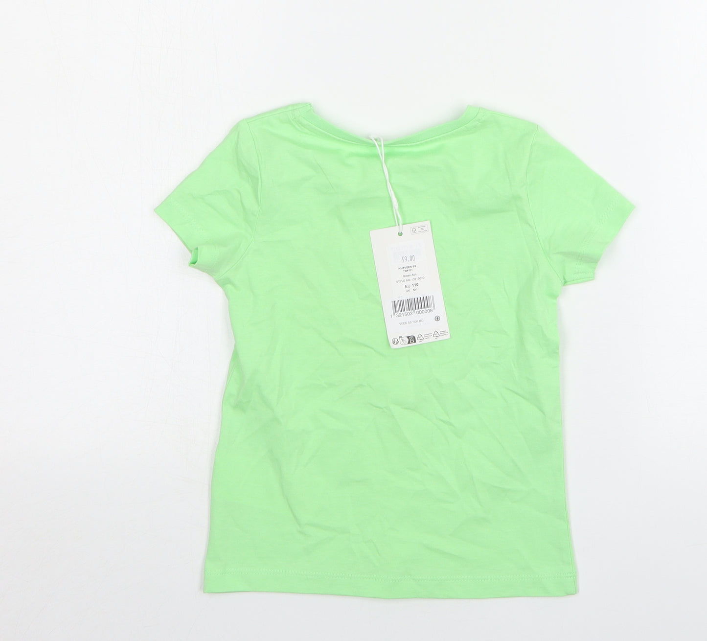 name it Girls Green  Cotton Basic T-Shirt Size 5 Years Round Neck