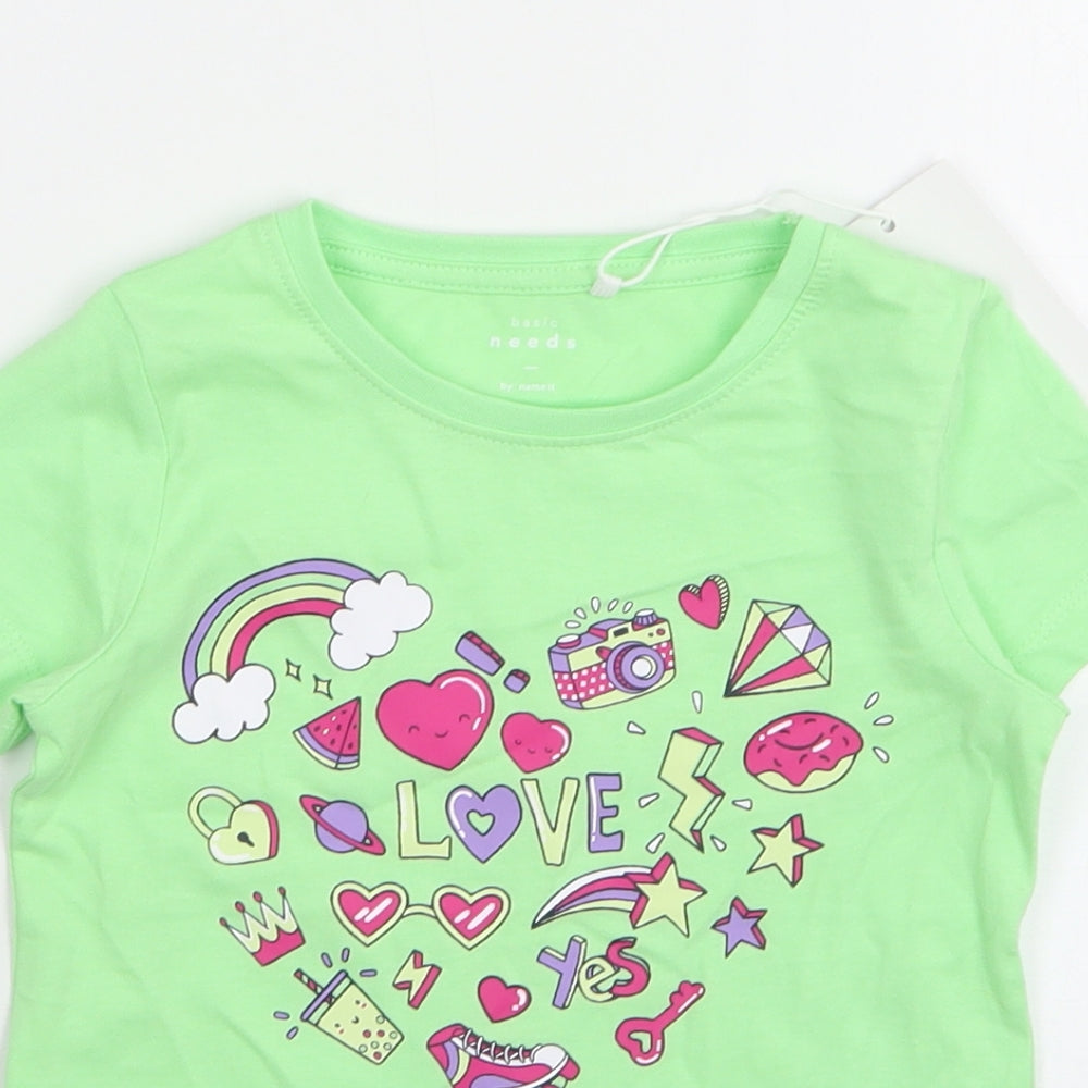 name it Girls Green  Cotton Basic T-Shirt Size 5 Years Round Neck