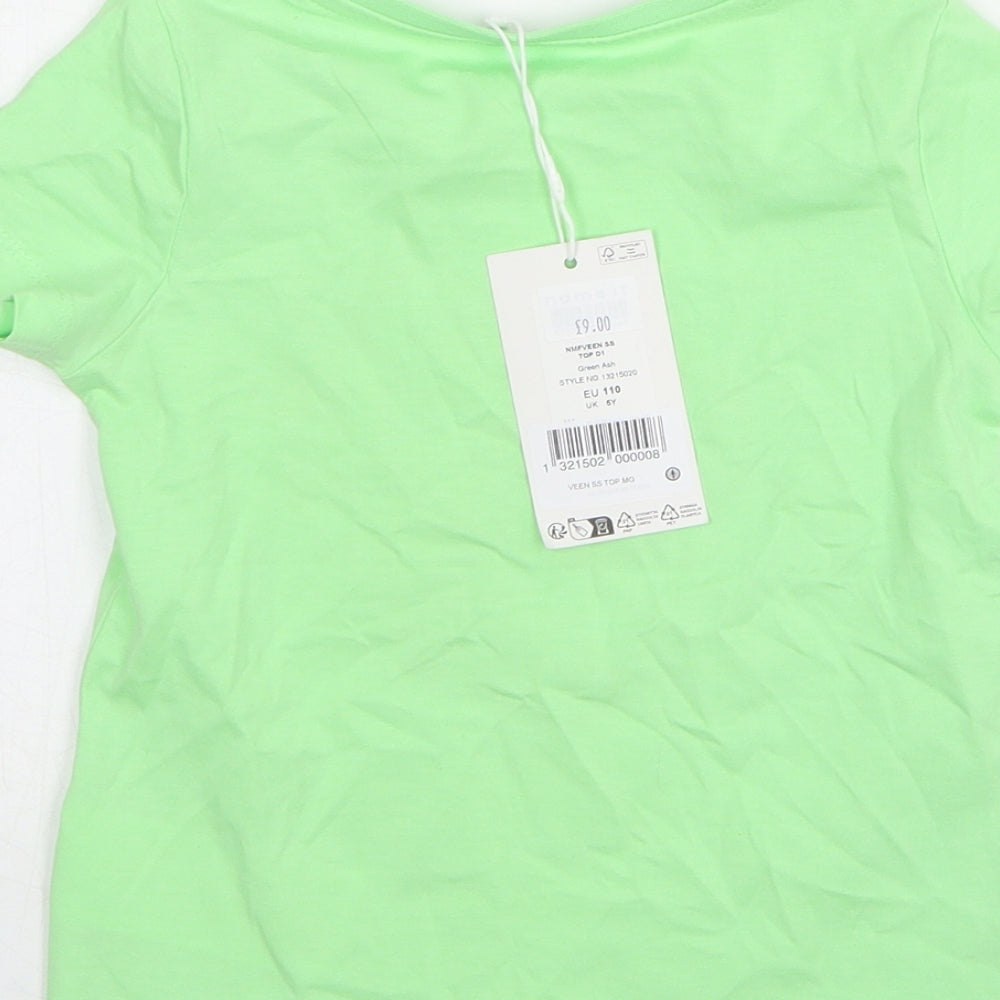 name it Girls Green  Cotton Basic T-Shirt Size 5 Years Round Neck