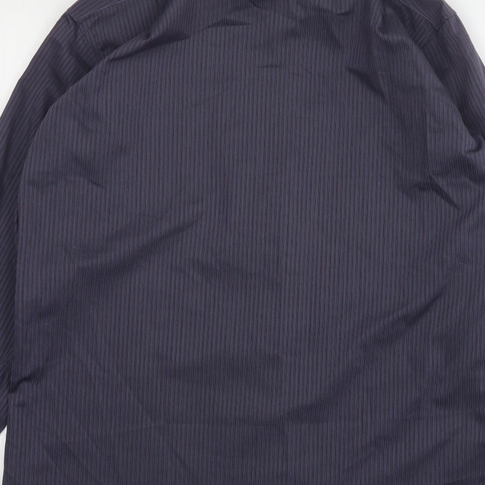 Marks and Spencer Mens Grey Striped Cotton  Dress Shirt Size 15 Collared