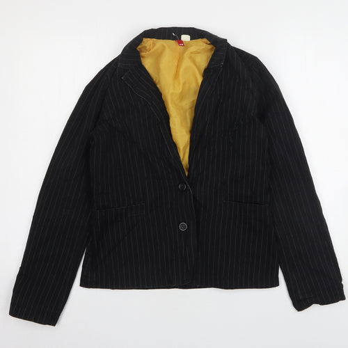 H&M Womens Black Striped Cotton Jacket Suit Jacket Size 10