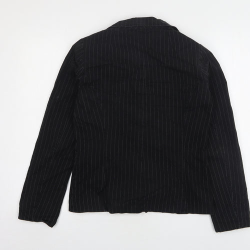 H&M Womens Black Striped Cotton Jacket Suit Jacket Size 10