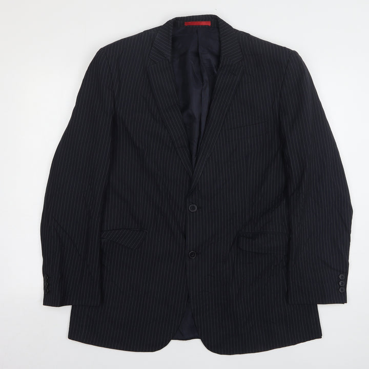 Burton Mens Blue Striped Polyester Jacket Suit Jacket Size 42