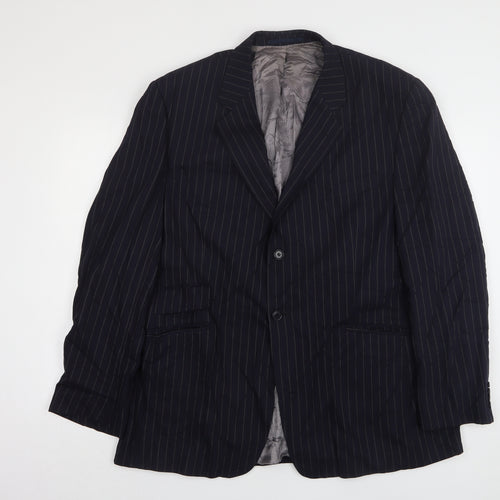 F&F Mens Blue Striped Polyester Jacket Suit Jacket Size 46