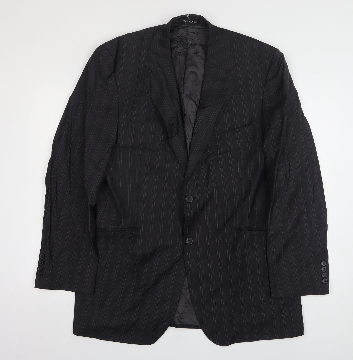 Jeff Banks  Mens Grey Striped Wool Jacket Suit Jacket Size 44