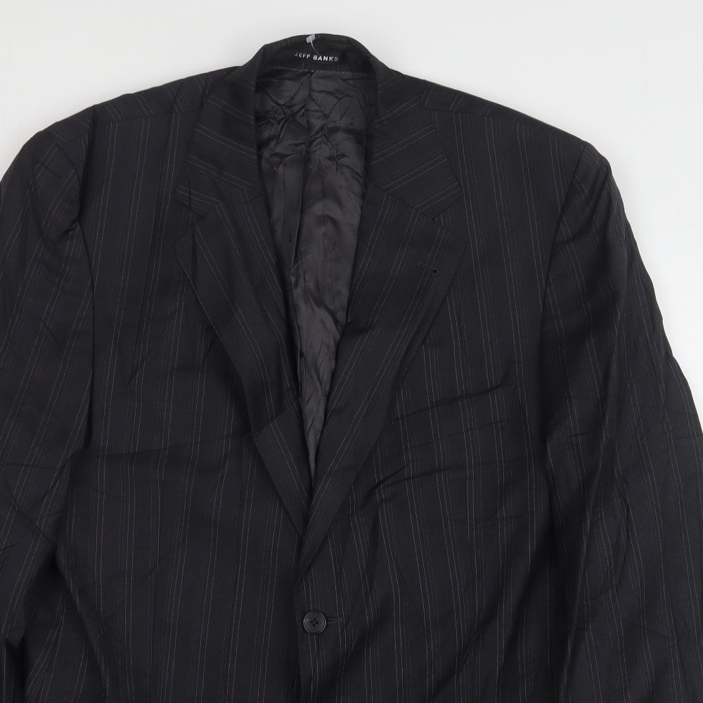 Jeff Banks  Mens Grey Striped Wool Jacket Suit Jacket Size 44