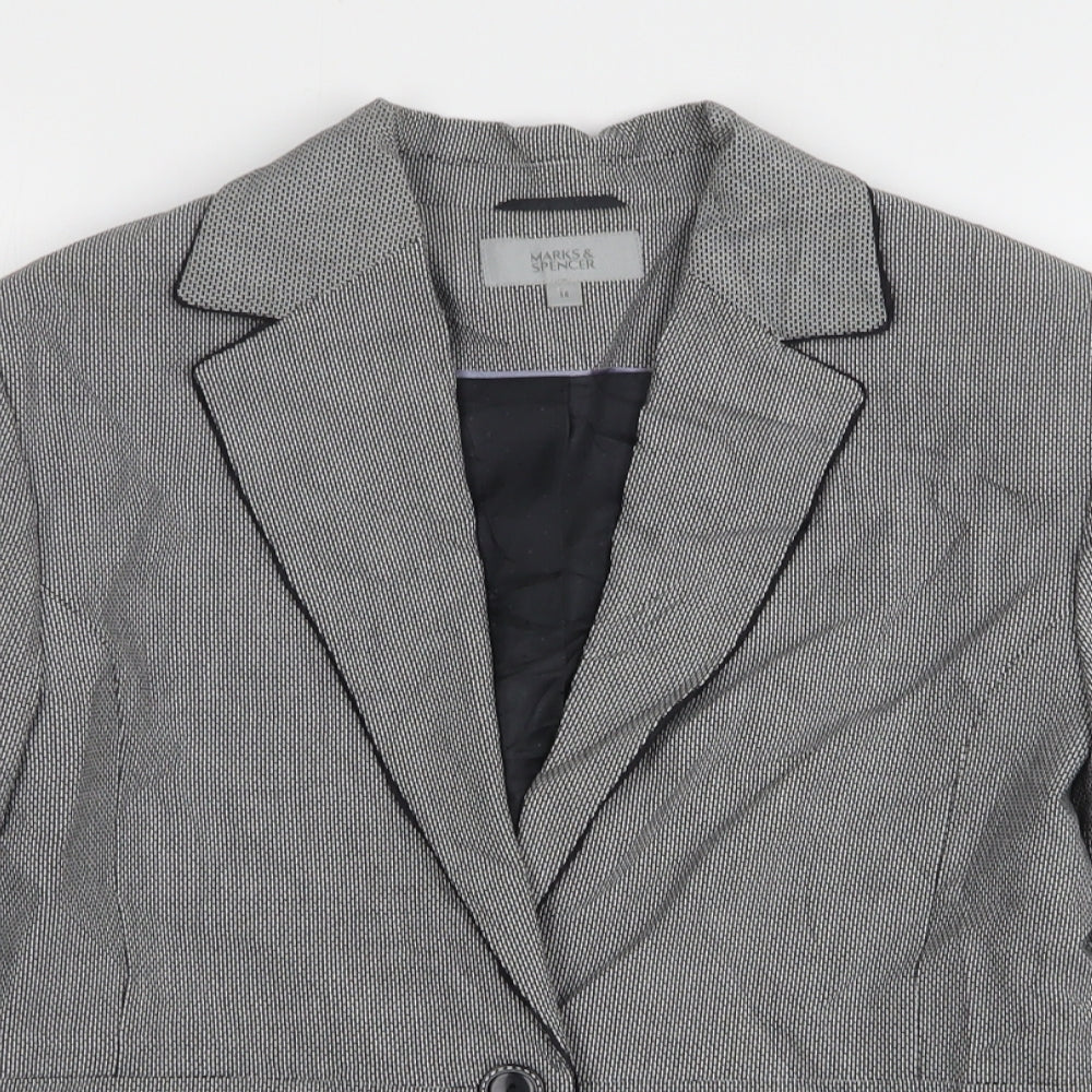 Marks and Spencer Womens Grey Geometric Polyester Jacket Suit Jacket Size 14