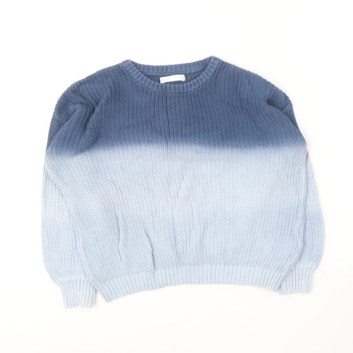 Marks and Spencer Girls Blue Round Neck  Cotton Pullover Jumper Size 7-8 Years
