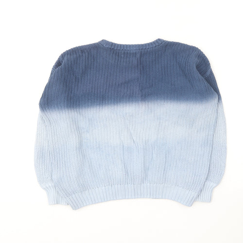 Marks and Spencer Girls Blue Round Neck  Cotton Pullover Jumper Size 7-8 Years