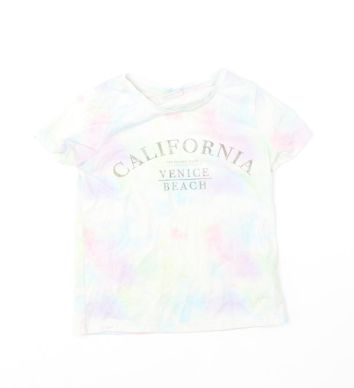 F&F Girls Multicoloured  Polyester Basic T-Shirt Size 5-6 Years Round Neck
