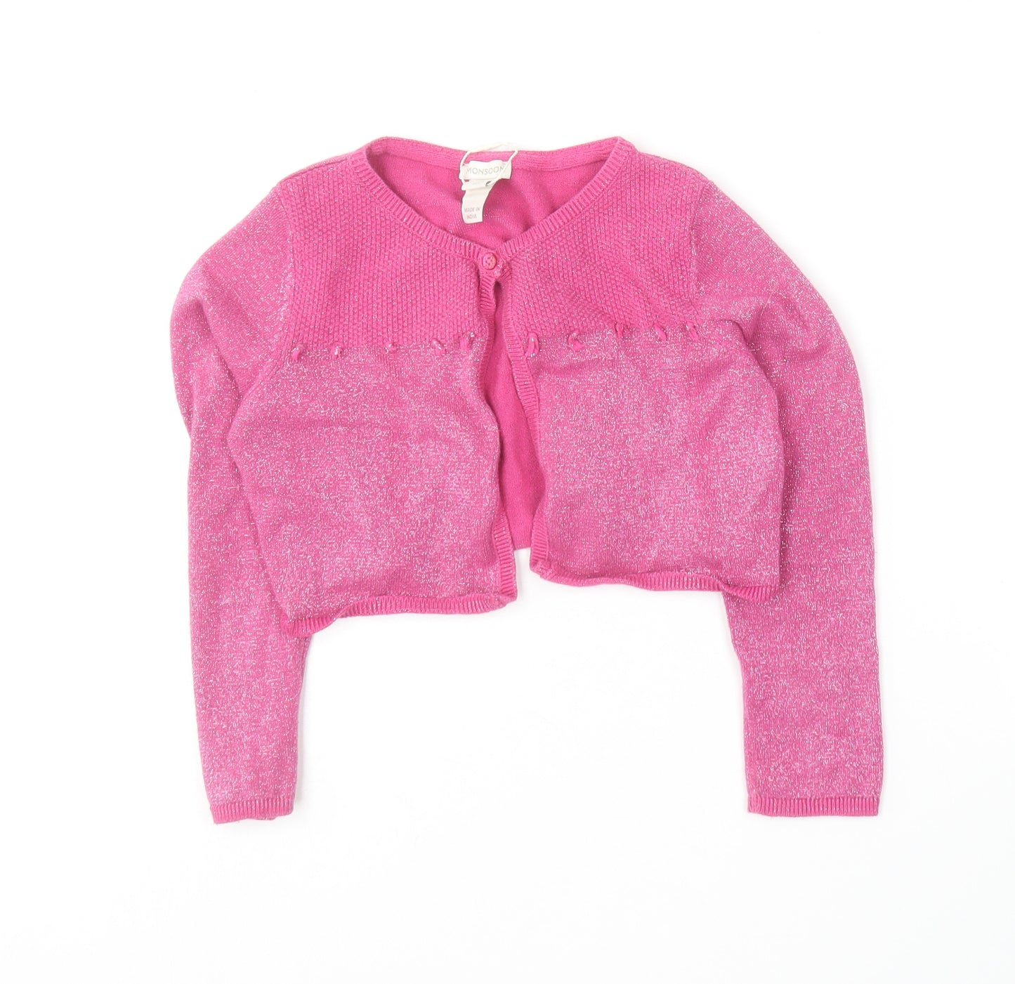 Monsoon Girls Pink Round Neck  Cotton Cardigan Jumper Size 7-8 Years