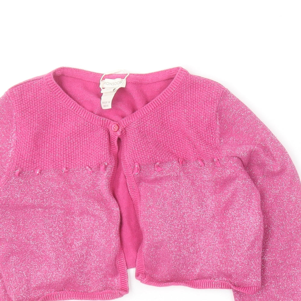 Monsoon Girls Pink Round Neck  Cotton Cardigan Jumper Size 7-8 Years