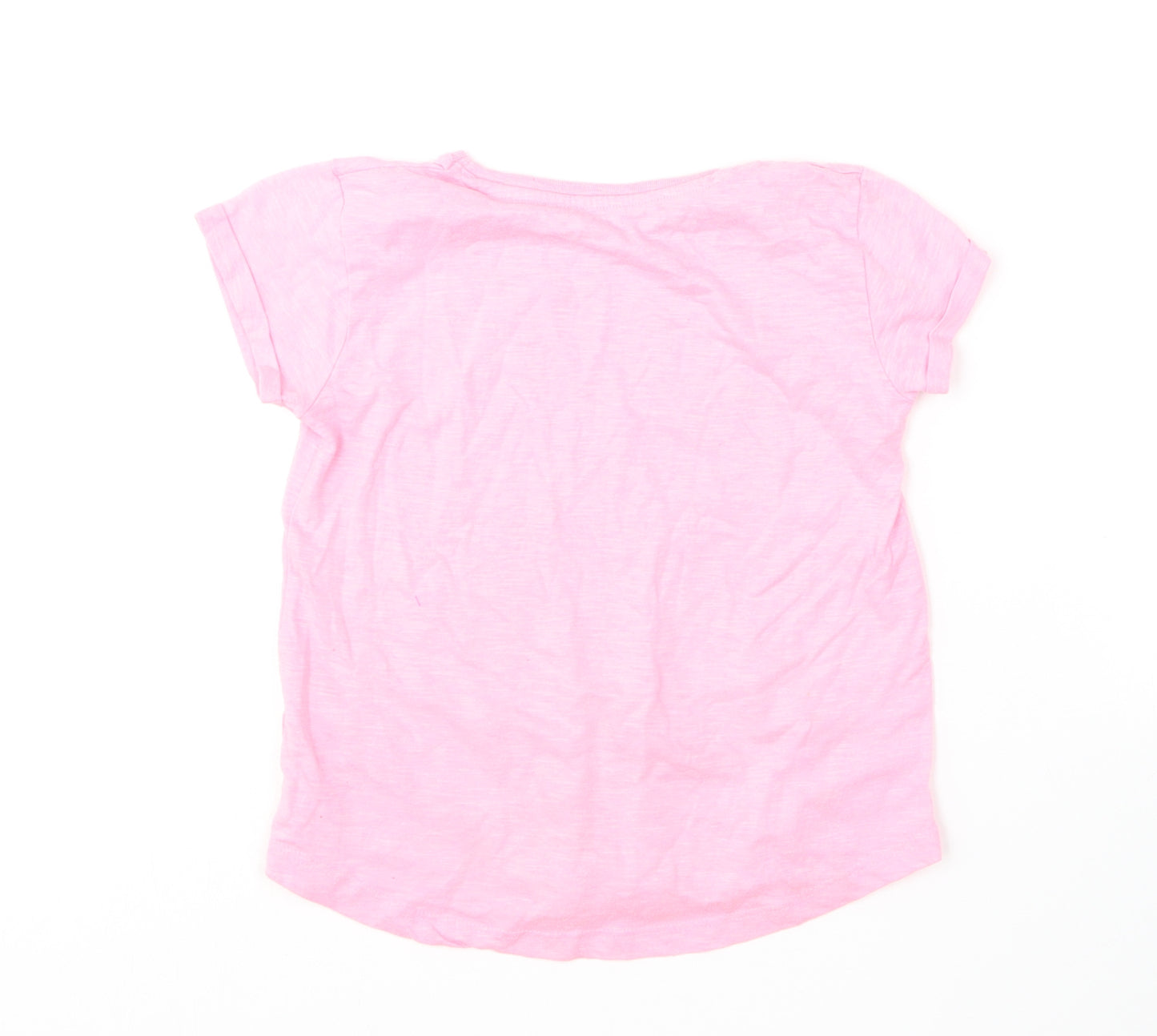 Dunnes Stores Girls Pink  Polyester Basic T-Shirt Size 8 Years Round Neck