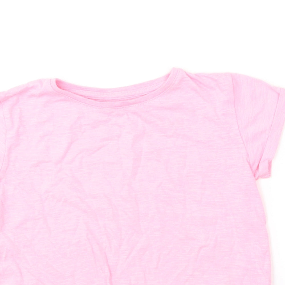 Dunnes Stores Girls Pink  Polyester Basic T-Shirt Size 8 Years Round Neck