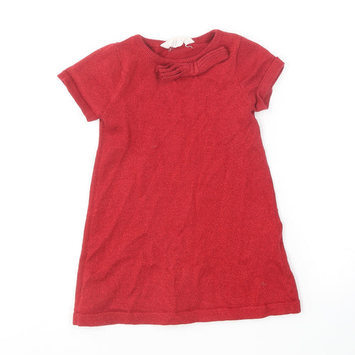 H&M Girls Red  Cotton A-Line  Size 2-3 Years  Round Neck