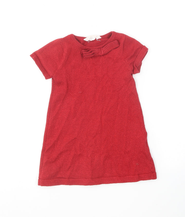 H&M Girls Red  Cotton A-Line  Size 2-3 Years  Round Neck
