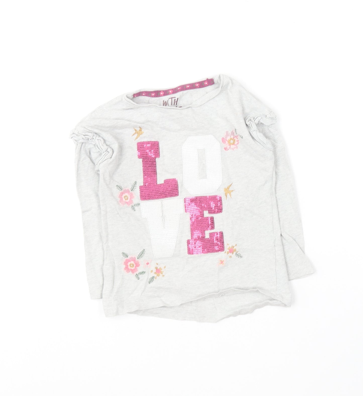 F&F Girls Grey  Cotton Basic T-Shirt Size 3-4 Years Round Neck  - Love