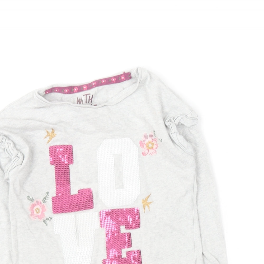 F&F Girls Grey  Cotton Basic T-Shirt Size 3-4 Years Round Neck  - Love