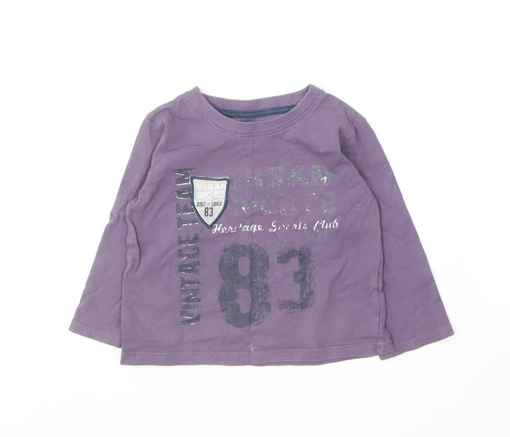 Matalan Boys Purple  Cotton Basic T-Shirt Size 18-24 Months Round Neck