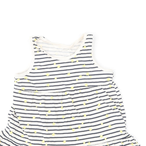 name it  Girls Blue Striped Cotton Shift  Size 7 Years  Round Neck  - Star