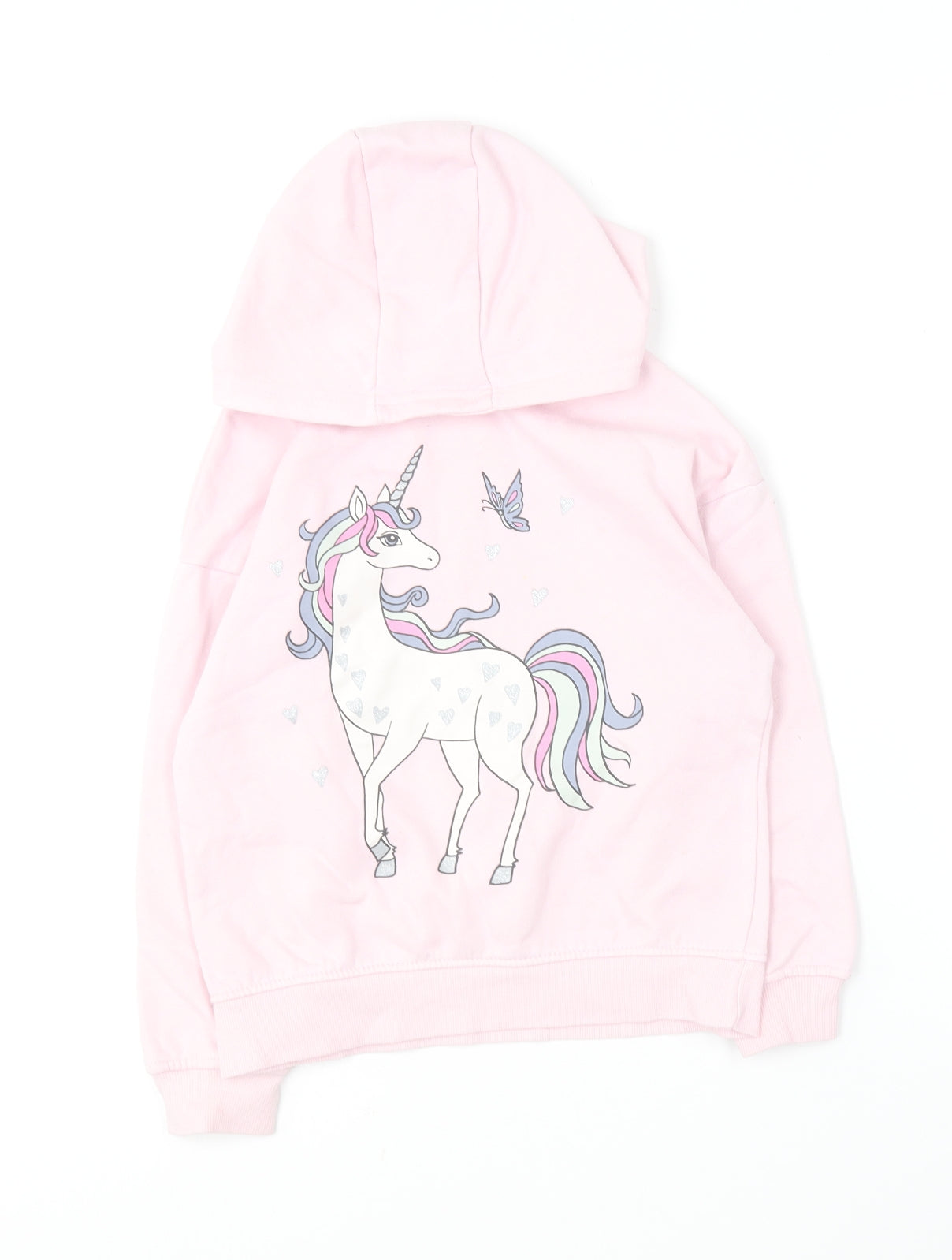 Primark Girls Pink  Cotton Pullover Hoodie Size 6-7 Years   - Unicorn