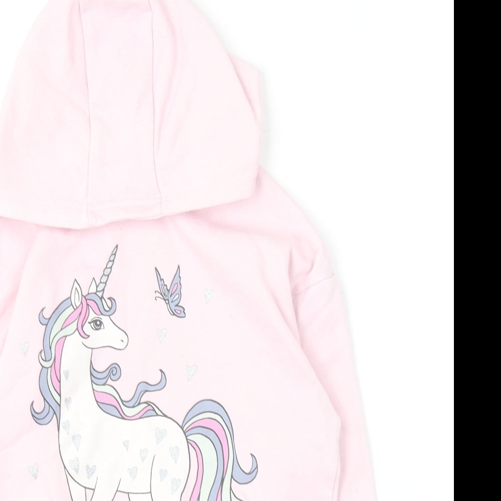 Primark Girls Pink  Cotton Pullover Hoodie Size 6-7 Years   - Unicorn
