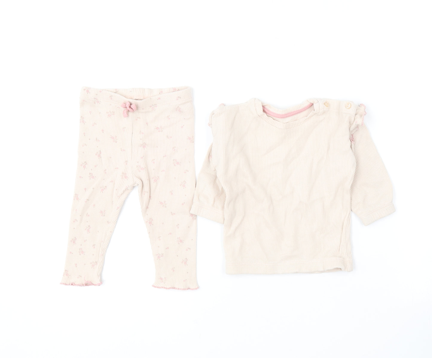 Matalan Girls Beige Floral Cotton Cami Pyjama Set Size 6-9 Months