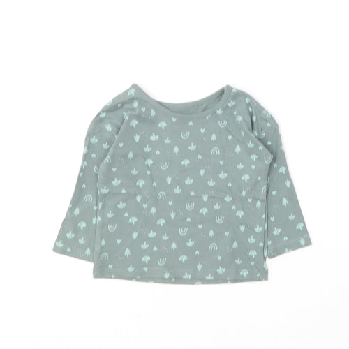 George Baby Green Geometric Cotton Basic T-Shirt Size 6-9 Months Round Neck