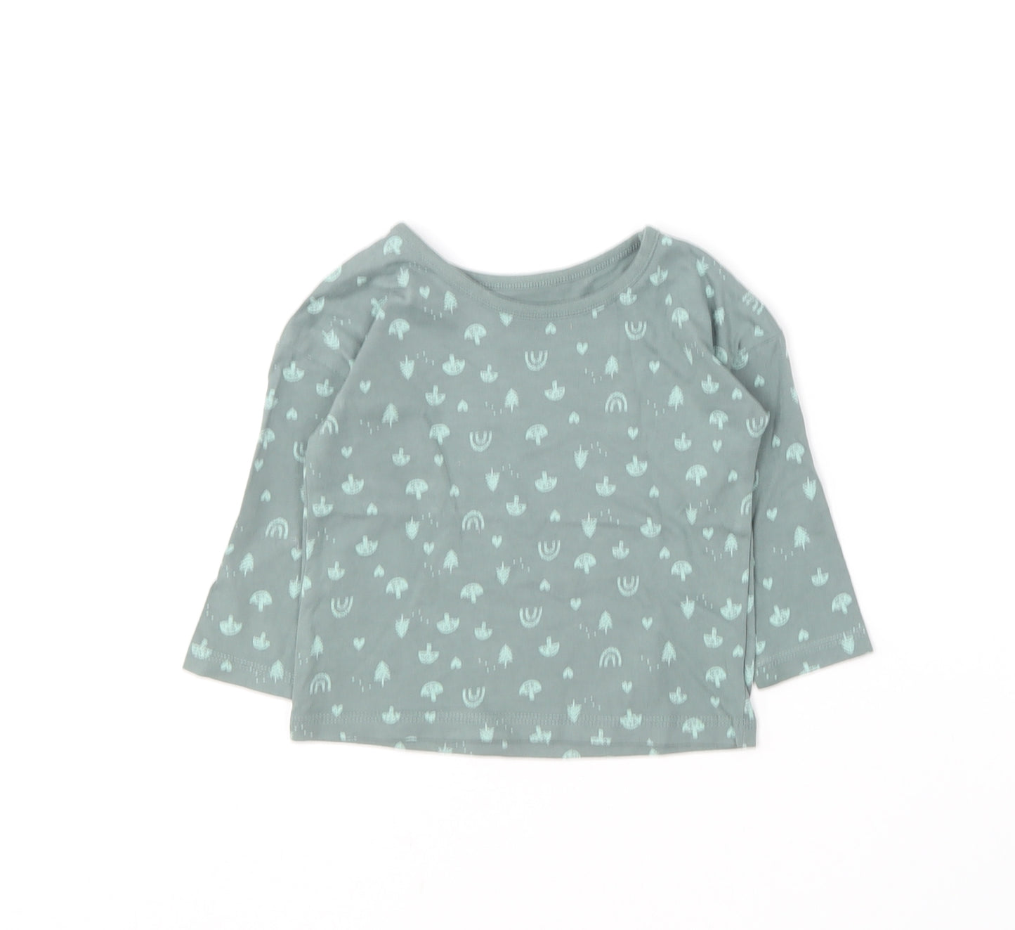 George Baby Green Geometric Cotton Basic T-Shirt Size 6-9 Months Round Neck