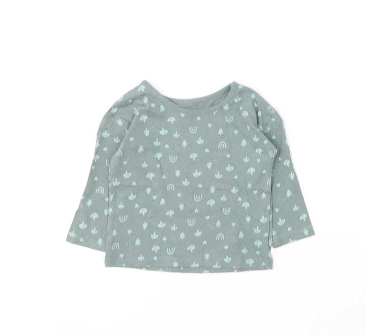 George Baby Green Geometric Cotton Basic T-Shirt Size 6-9 Months Round Neck
