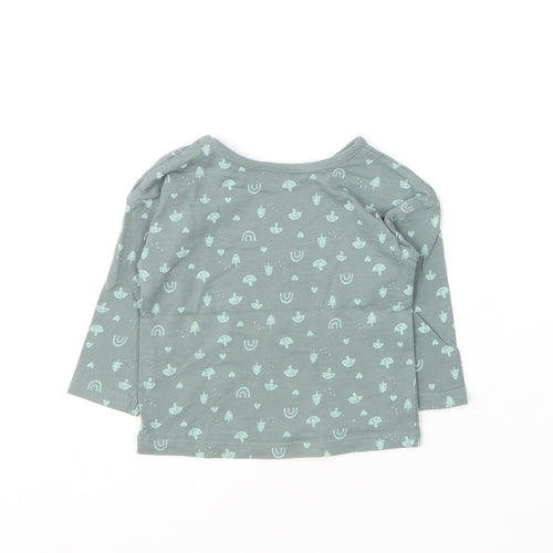 George Baby Green Geometric Cotton Basic T-Shirt Size 6-9 Months Round Neck