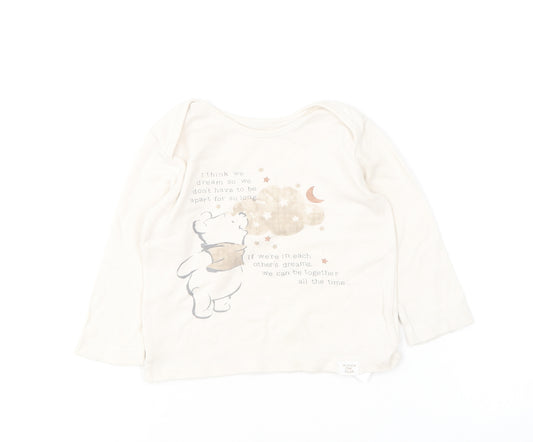 Front view of George Baby Beige Solid Cotton Cami Pyjama Top, size 9-12, Months - Winnie The Pooh