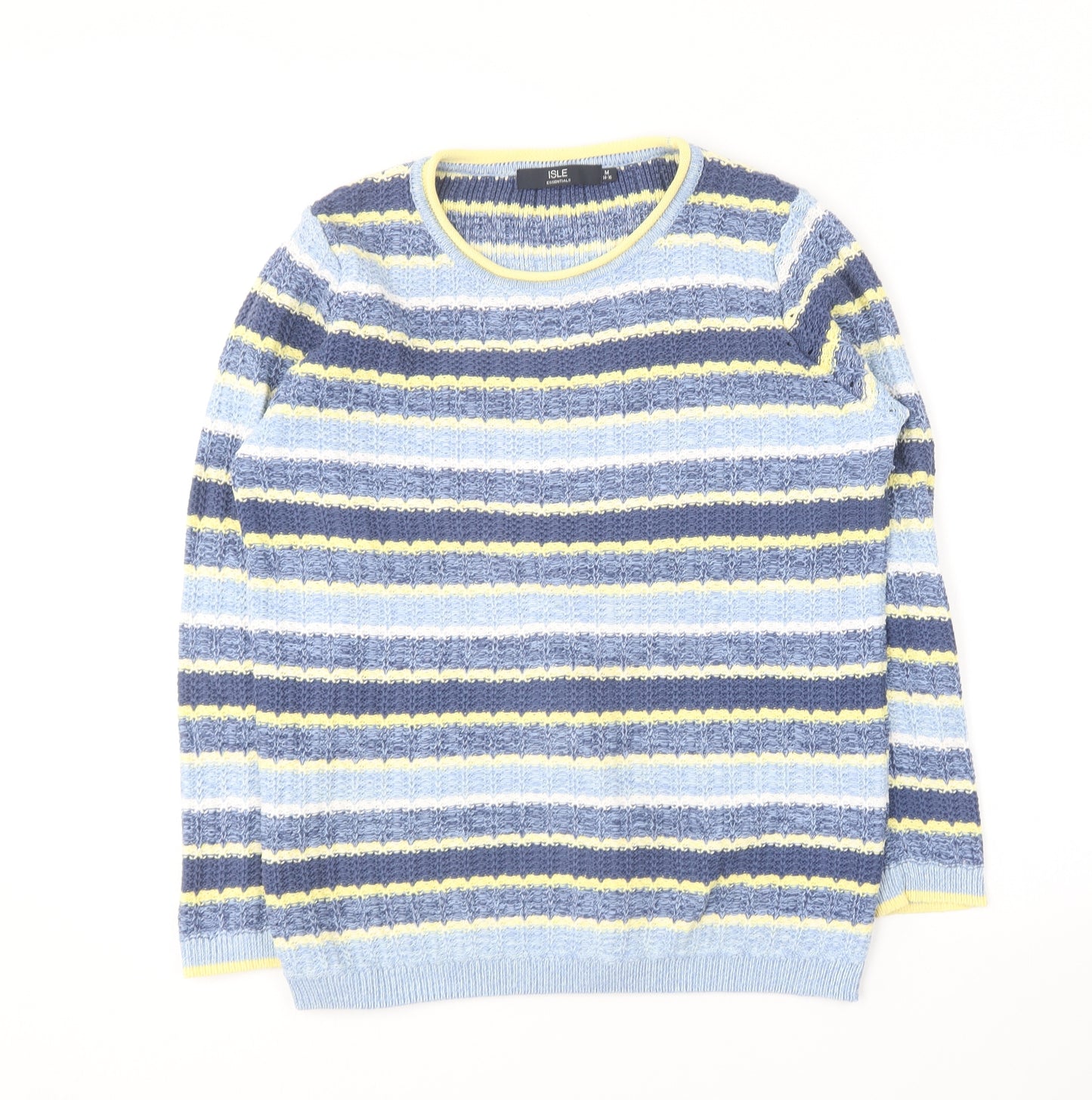 Isle Essentials Womens Blue Round Neck Striped Cotton Pullover Jumper Size 14