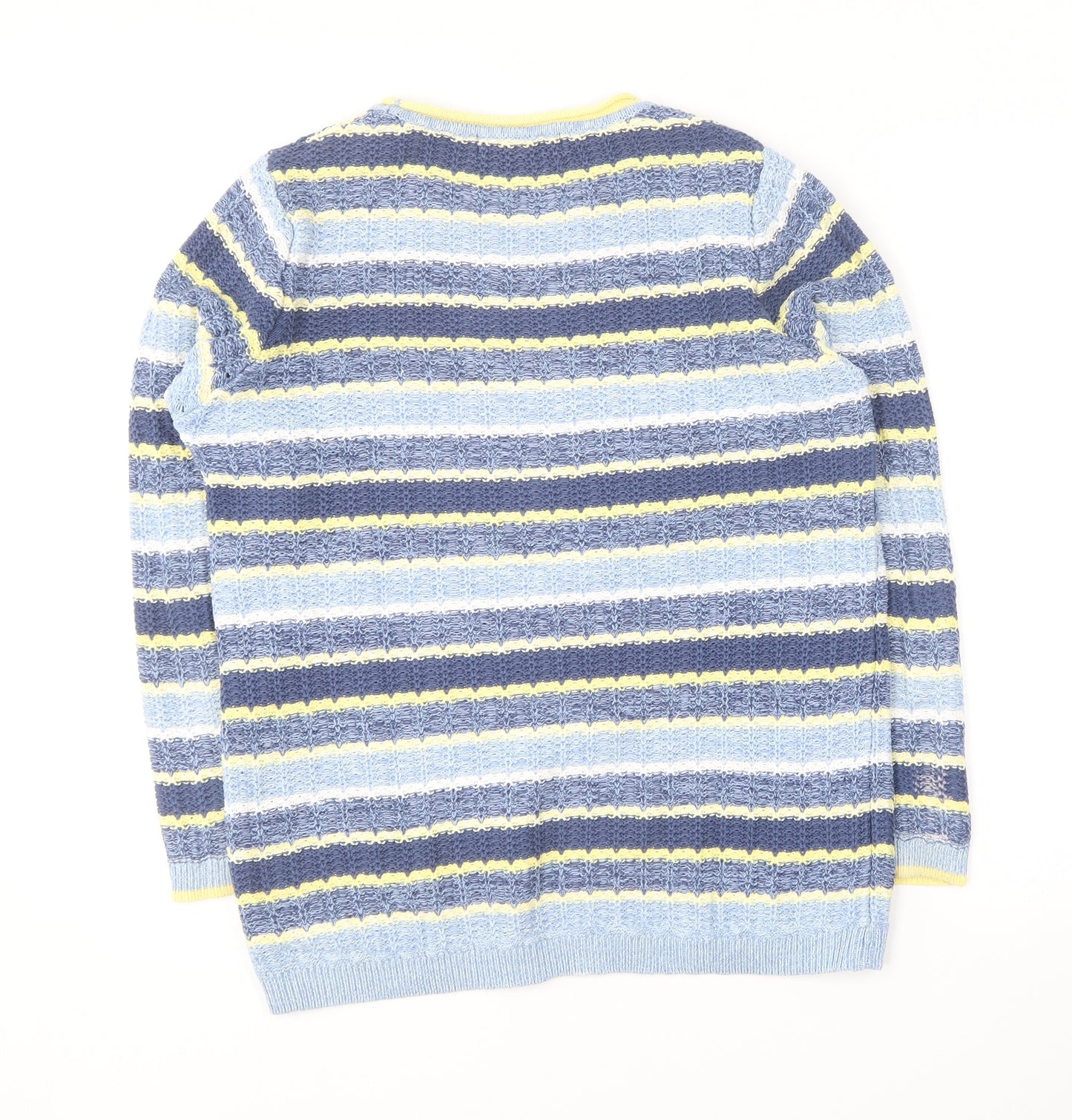 Isle Essentials Womens Blue Round Neck Striped Cotton Pullover Jumper Size 14