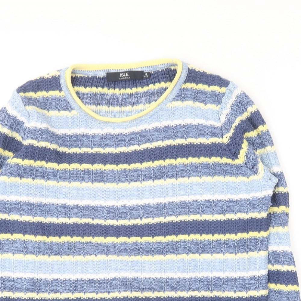 Isle Essentials Womens Blue Round Neck Striped Cotton Pullover Jumper Size 14