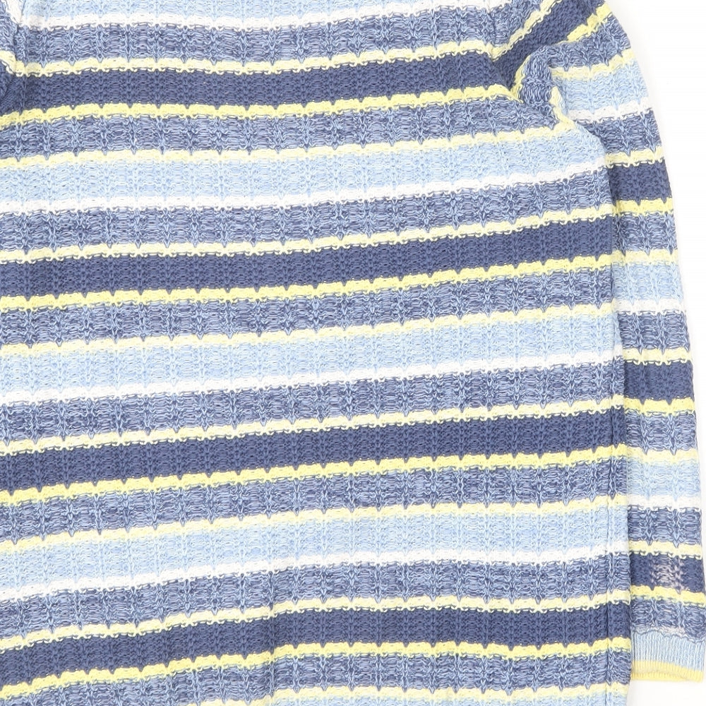 Isle Essentials Womens Blue Round Neck Striped Cotton Pullover Jumper Size 14
