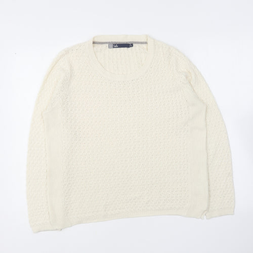 EWM Womens Ivory Round Neck  Acrylic Pullover Jumper Size S