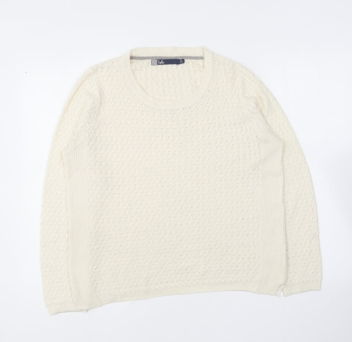EWM Womens Ivory Round Neck Acrylic Pullover Jumper Size S