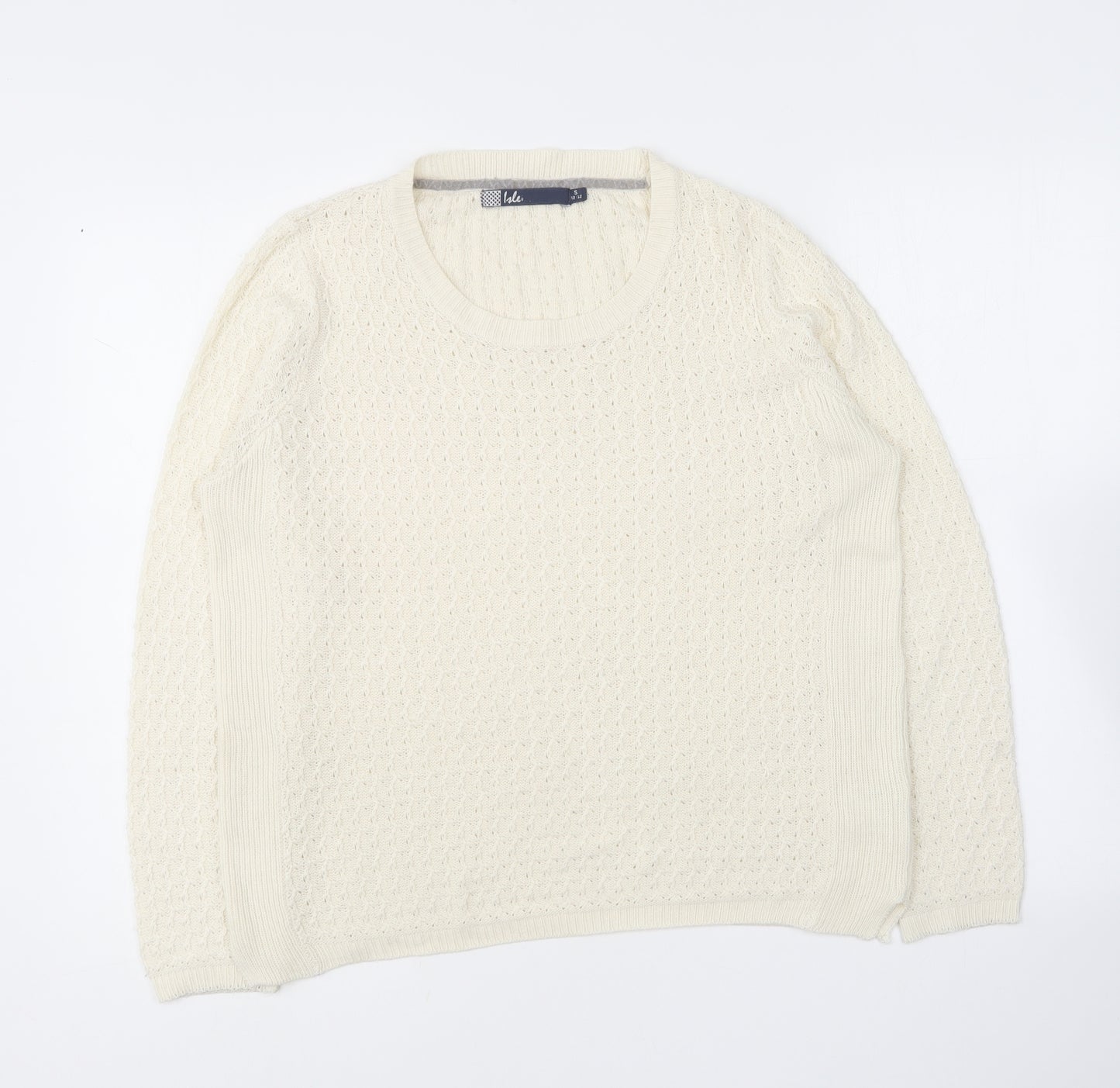 EWM Womens Ivory Round Neck  Acrylic Pullover Jumper Size S