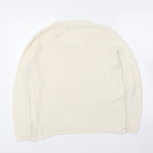 EWM Womens Ivory Round Neck  Acrylic Pullover Jumper Size S
