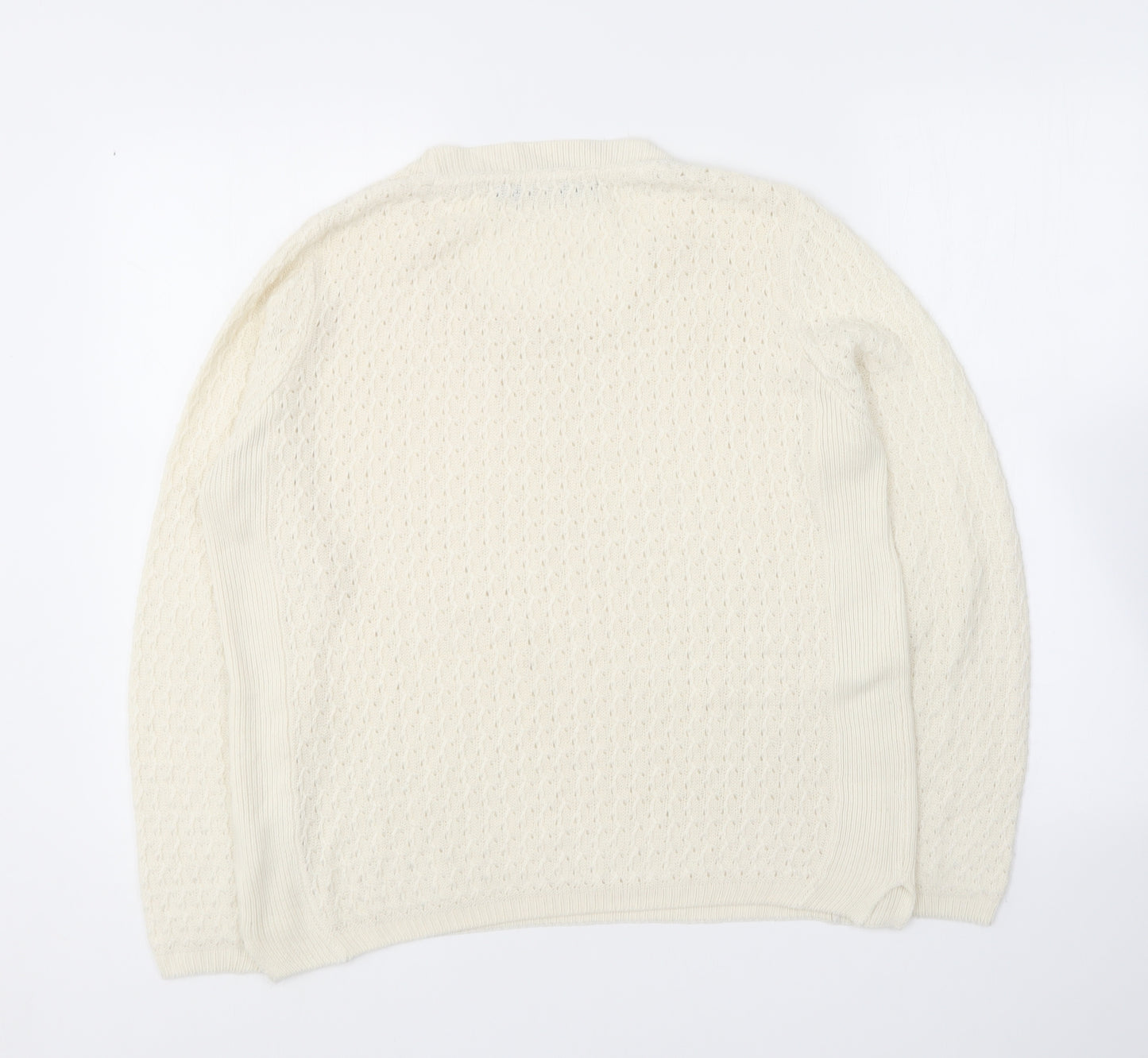 EWM Womens Ivory Round Neck  Acrylic Pullover Jumper Size S