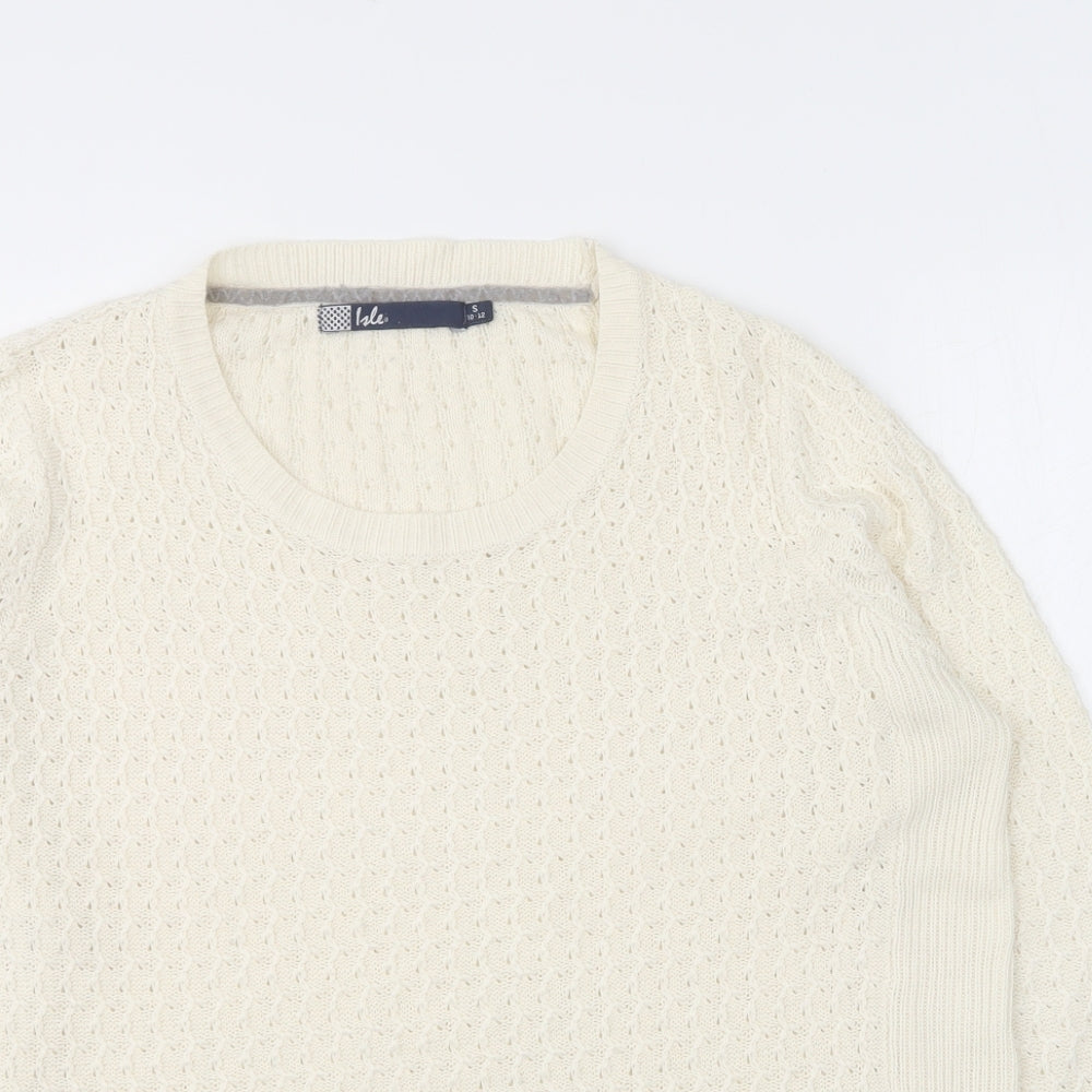 EWM Womens Ivory Round Neck  Acrylic Pullover Jumper Size S