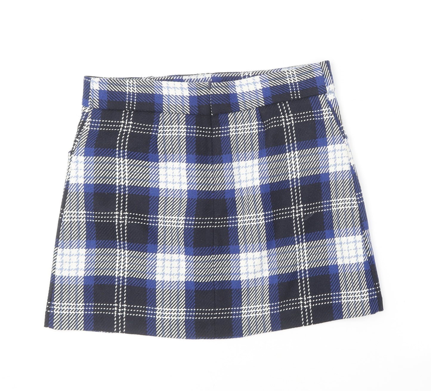 TU Womens Blue Plaid Polyester Mini Skirt Size 16