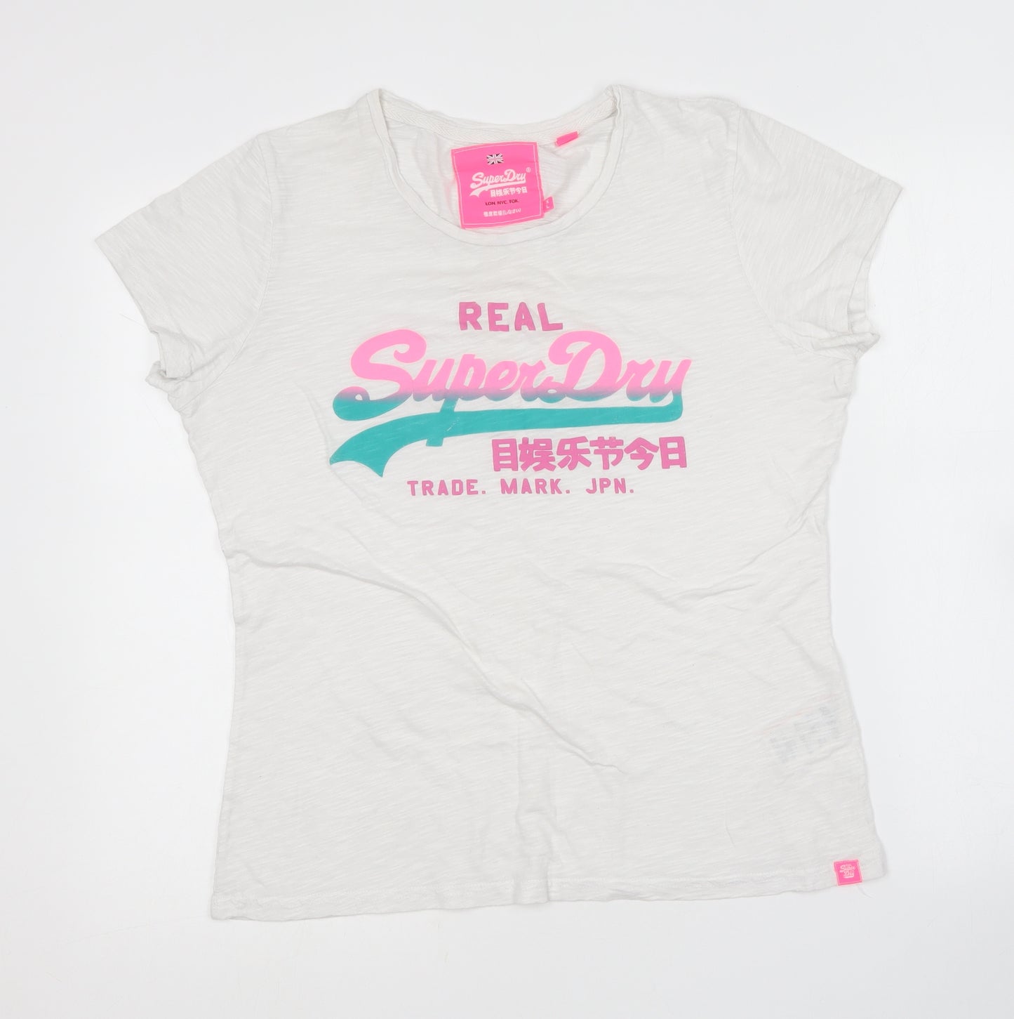 Superdry Womens White  Cotton Basic T-Shirt Size XL Round Neck