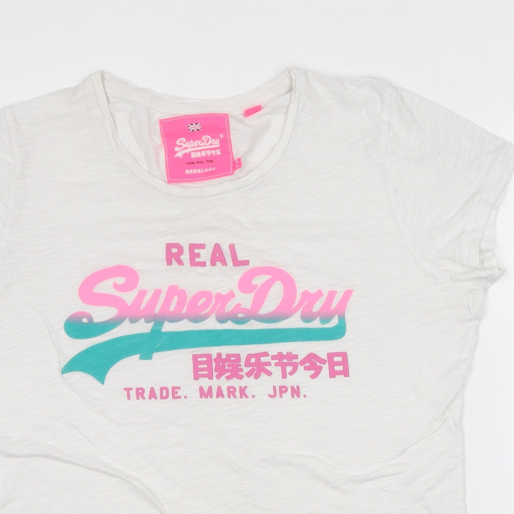 Superdry Womens White  Cotton Basic T-Shirt Size XL Round Neck