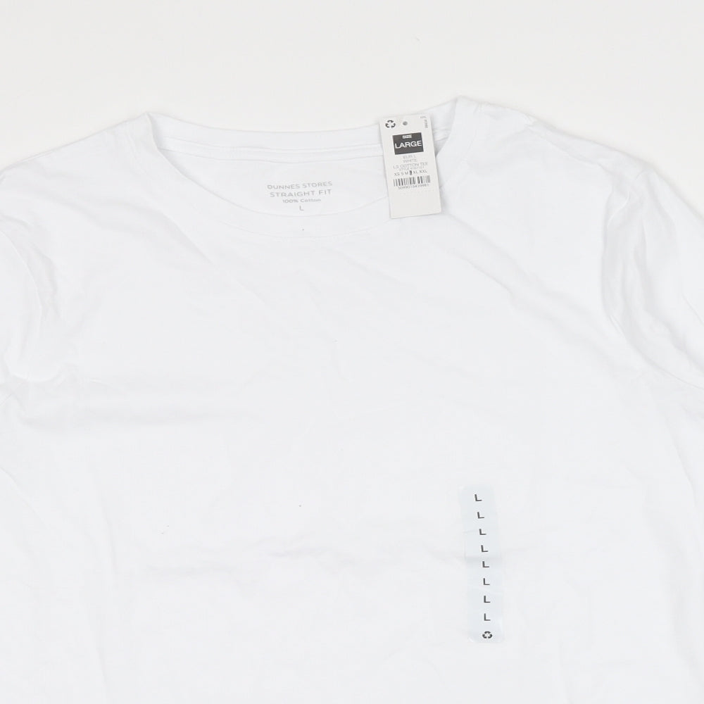 Dunnes Stores Womens White  Cotton Basic T-Shirt Size L Round Neck